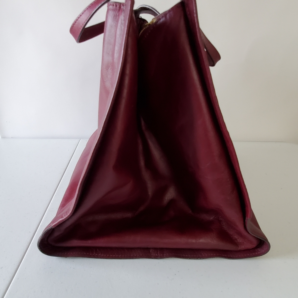Zara Burgundy Leather Tote Bag - Picture 3 of 13